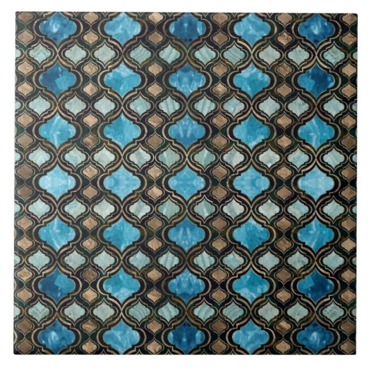 Marokkanische Trellis Blue Crystal Textures Fliese (Vorderseite)