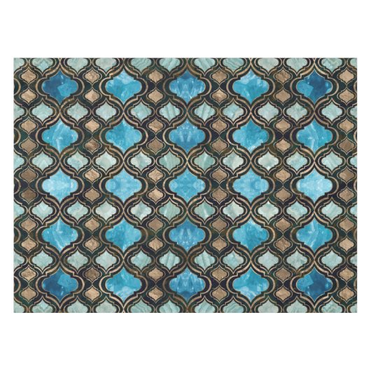 Marokkanische Trellis Blue Crystal Textures Tischdecke (Vorderseite (Horizontal))