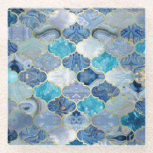 Marokkanische Trellis Blue Mineral Textures Glasuntersetzer