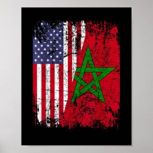 MAROKKANISCHE WURZELN Halbe amerikanische Flagge Poster