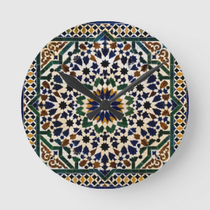 Marokkanische Zellige-Mosaik-Gel-Mauspad mit Handg Runde Wanduhr