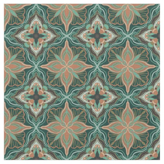 Marokkanischer Aquamariner Blumenstrauß Stoff (Nahaufnahme)