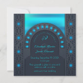 Marokkanischer Archway Blue Virtual Wedding Einladung (Vorderseite)