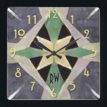 Marokkanischer Art Deco Batik Mit Monogramm Quadratische Wanduhr<br><div class="desc">Diese Wanduhr ist mit einem subtilen,  raffinierten Design inspiriert von einem alten marokkanischen Tile,  Batik Stofffärbetechniken,  Art Deco Typografie und einer angesagten Farbpalette von Rose grau,  oyster,  Wiese grün & Gurgel. Personalisieren Sie mit bis zu 2 Zeichen Monogramm.</div>