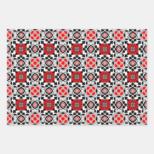 marokkanischer Blumenstrauß, Rot/Zurück, Blau, Ros Geschenkpapier Set (Vorderseite)