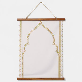 Marokkanischer Bogen-Wandteppich, neutrales Beige  Wandteppich Mit Holzrahmen