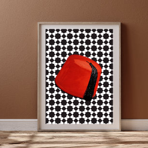 Marokkanischer Fez-Hut - roter Tarbusch mit geomet Poster