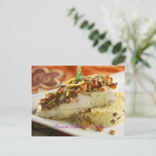 marokkanischer Halibut mit Couscous Postkarte (Stehend Vorderseite)