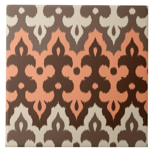 Marokkanischer Ikat Damask, Brown, Taupe & Coral Fliese (Vorderseite)