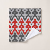 marokkanischer Ikat Damask, Grau und Rot Badhandtuch Set (Waschlappen)