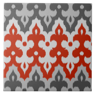 marokkanischer Ikat Damask, Grau und Rot Fliese