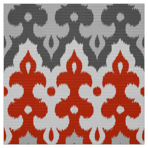 marokkanischer Ikat Damask, Grau und Rot Stoff