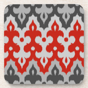marokkanischer Ikat Damask, Grau und Rot Untersetzer