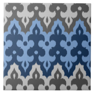 Marokkanischer Ikat-Damaskus, Blau und Grau Fliese