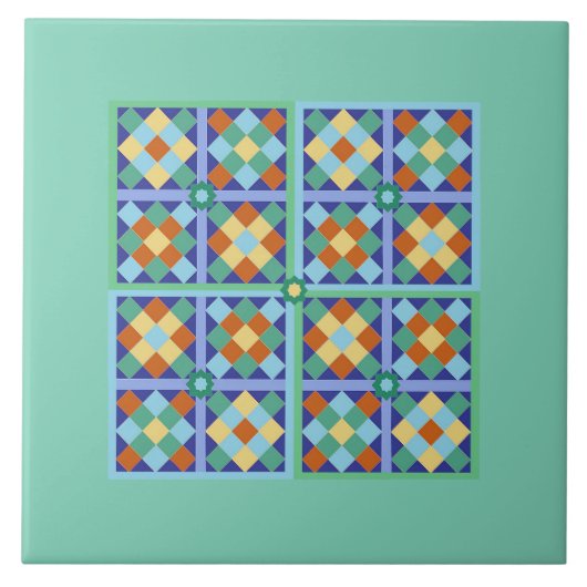 Marokkanischer Kachelplatz in aquamariner Goldterr Fliese (Vorderseite)