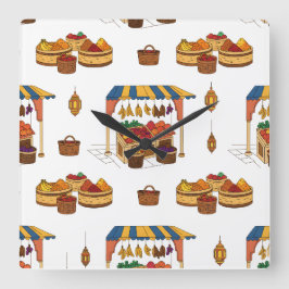 Marokkanischer Markt & Fruit Motiv Quadratische Wanduhr