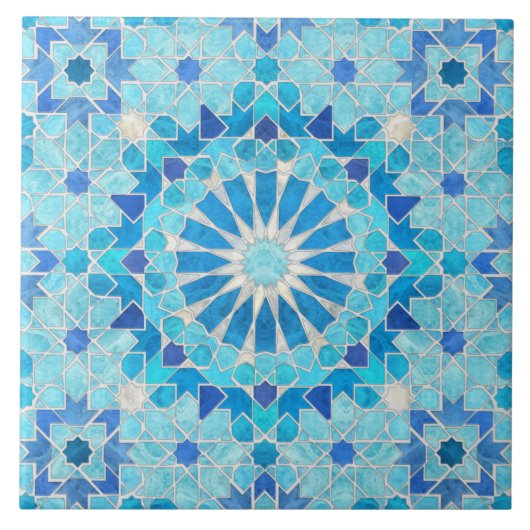 Marokkanischer Mosaik Sky Blue und Pearl Fliese (Vorderseite)