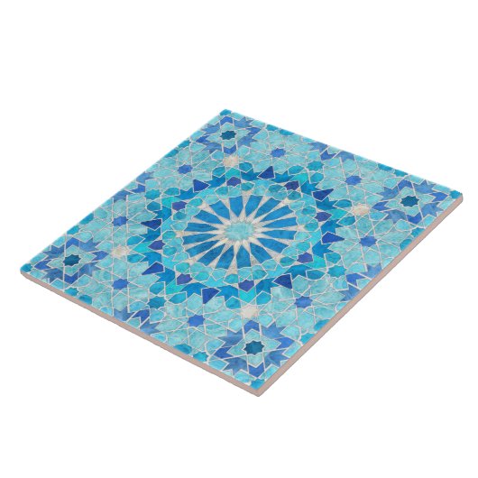 Marokkanischer Mosaik Sky Blue und Pearl Fliese (Seite)