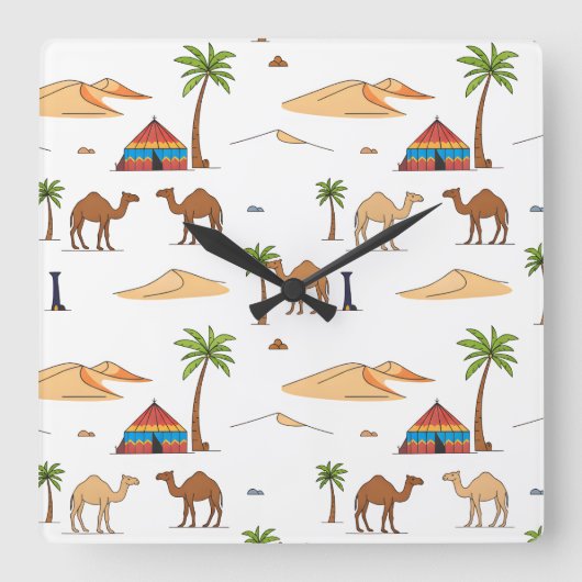 Marokkanischer Sahara-Zeltplatz Quadratische Wanduhr (Vorderseite)