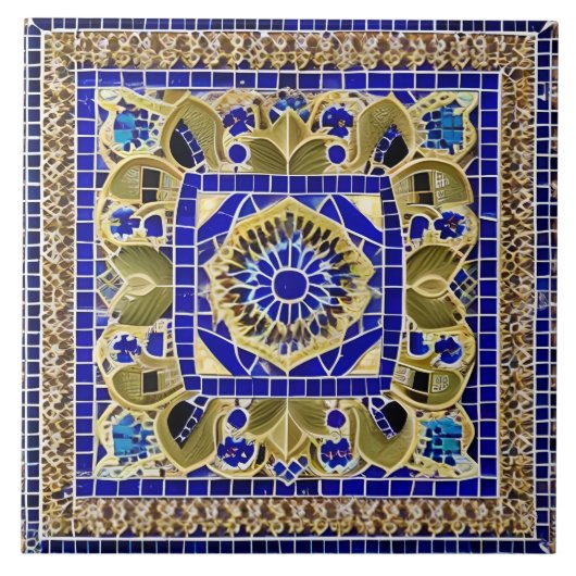 marokkanischer Stil Simulated Mosaic Blue und Gold Fliese (Vorderseite)