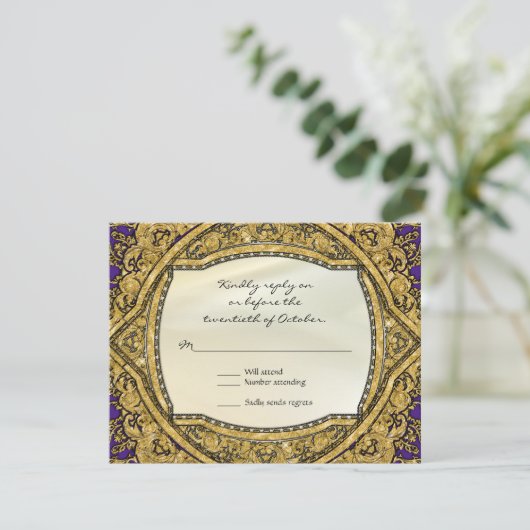 Marokkanischer Swirl Scroll Gold Glitzer Hochzeit RSVP Karte (Stehend Vorderseite)