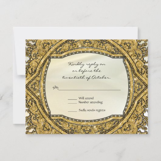 Marokkanischer Swirl Scroll Gold Glitzer Hochzeit RSVP Karte (Vorderseite)
