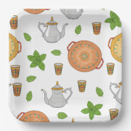 Marokkanischer Tee und tadschikische Motive Pappteller