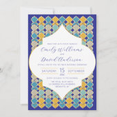 Marokkanischer Tiles Royal Blue Golden QR Code Einladung (Vorderseite)