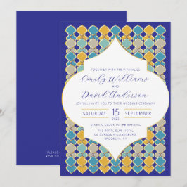 Marokkanischer Tiles Royal Blue Golden QR Code Einladung