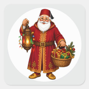 Marokkanischer Weihnachtsmann mit Laternen-Ornamen Quadratischer Aufkleber