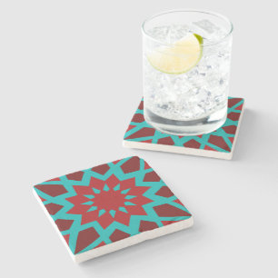 marokkanisches Aquamarin-rotes Muster Steinuntersetzer