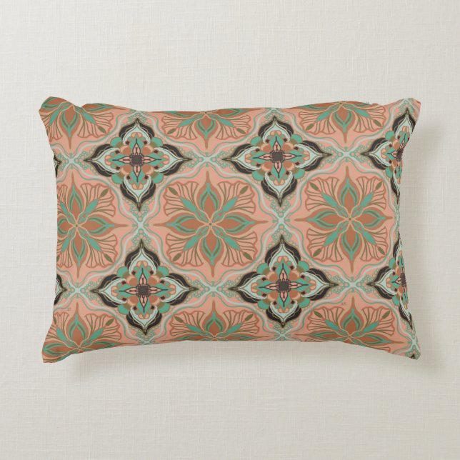 Marokkanisches Aquarell Rosa Blumenkachel Dekokissen (Vorderseite)