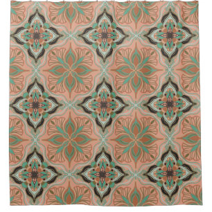 Marokkanisches Aquarell Rosa Blumenkachel Duschvorhang