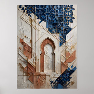 Marokkanisches Architekturplakat Blau und Ocker Poster