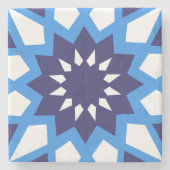 marokkanisches Blau-Weiß-Muster Steinuntersetzer (Vorderseite)