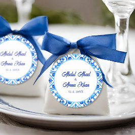 Marokkanisches Blaues Muster Islamische Hochzeit Runder Aufkleber