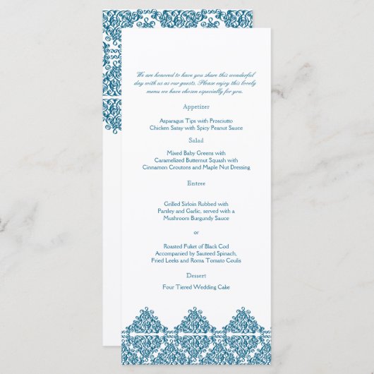 marokkanisches "Blue Damask"-Menü Menükarte (Vorne/Hinten)