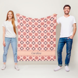 Marokkanisches Bohemian-Rosa-Blumenmuster mit Name Fleecedecke
