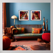 Marokkanisches Dekor Zimmer Rot Blau Gold Orange Poster (Vorne)