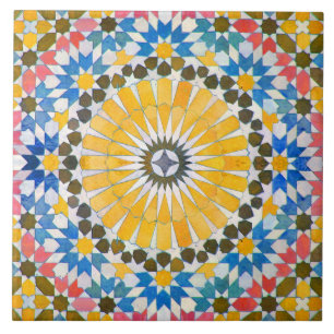 Marokkanisches Design in Blau, Gelb und Rosa Tile Fliese