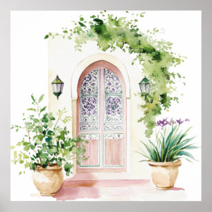 Marokkanisches Dorf Aquarell Boho Poster