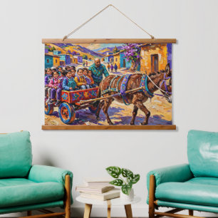 Marokkanisches Dorf Kinder Schule Karren Impasto Ö Wandteppich Mit Holzrahmen