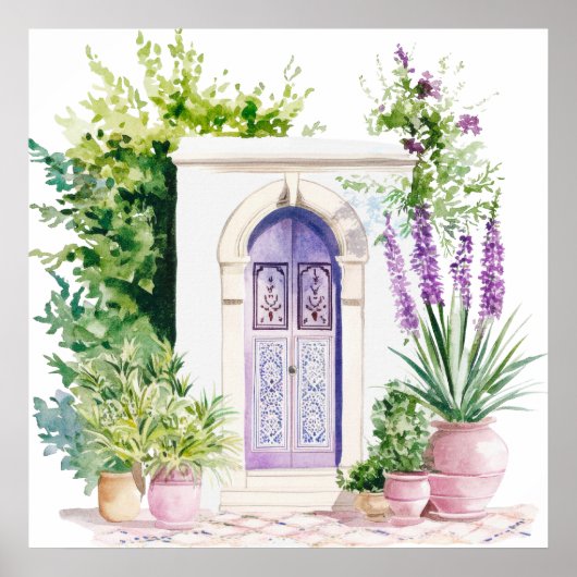 Marokkanisches Dorf Watercolor Boho Poster (Vorne)