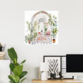 Marokkanisches Dorf Watercolor Boho Poster (Heimbüro)