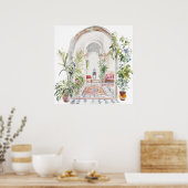 Marokkanisches Dorf Watercolor Boho Poster (Küche)