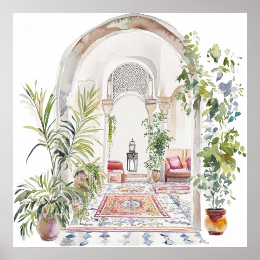Marokkanisches Dorf Watercolor Boho Poster (Vorne)
