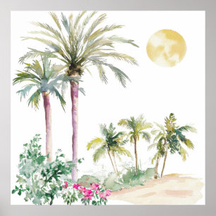 Marokkanisches Dorf Watercolor Boho Poster