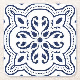 Marokkanisches fett blaues geometrisches Motiv Rechteckiger Pappuntersetzer