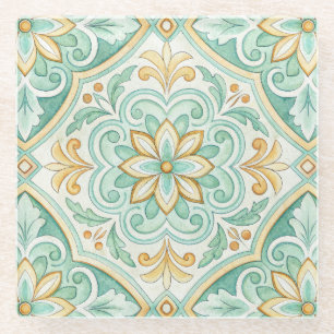 Marokkanisches Fliesen-Geometrisches Blumenmuster Glasuntersetzer