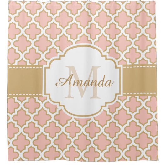 Marokkanisches Fliesen-Muster-nobles rosa Duschvorhang (Vorderseite)